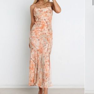Petal and Pup maxi/ midi floral cowl neck dress in tan/ orange/ beige/ brown